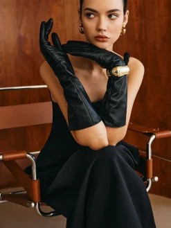 COMMENSE Accessories^Sheepskin Fleece Lined Long Gloves Black