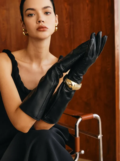 COMMENSE Accessories^Sheepskin Fleece Lined Long Gloves Black