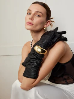 COMMENSE Accessories^Sheepskin Long Gloves Black