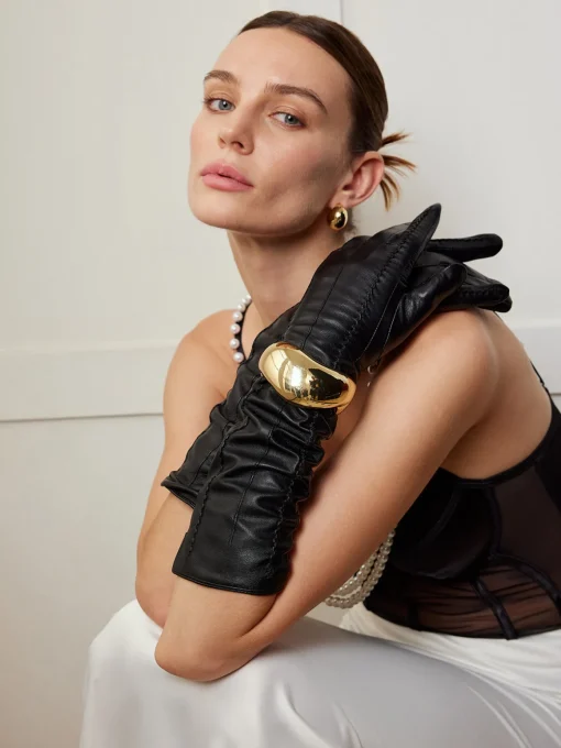 COMMENSE Accessories^Sheepskin Long Gloves Black