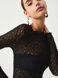 COMMENSE T-shirts|Tops^Sheer Floral Long Sleeve Top Black