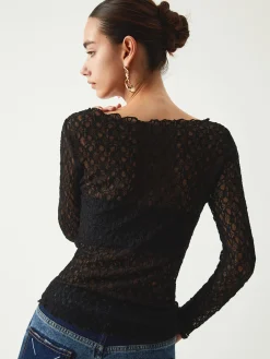 COMMENSE T-shirts|Tops^Sheer Floral Long Sleeve Top Black