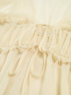 COMMENSE Blouses & Shirts|Tops^Sheer Long Sleeve Drawstring Blouse Yellow