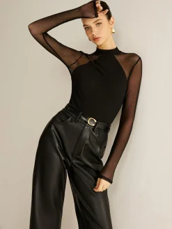 COMMENSE T-shirts|Tops^Sheer Long Sleeve Jersey Top Black