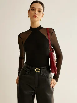 COMMENSE T-shirts|Tops^Sheer Long Sleeve Jersey Top Black