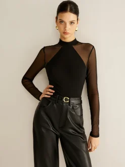 COMMENSE T-shirts|Tops^Sheer Long Sleeve Jersey Top Black