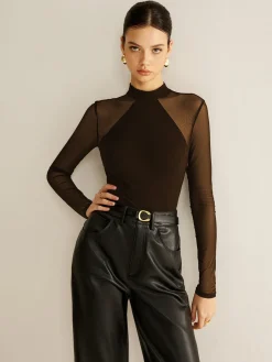 COMMENSE T-shirts|Tops^Sheer Long Sleeve Jersey Top Black