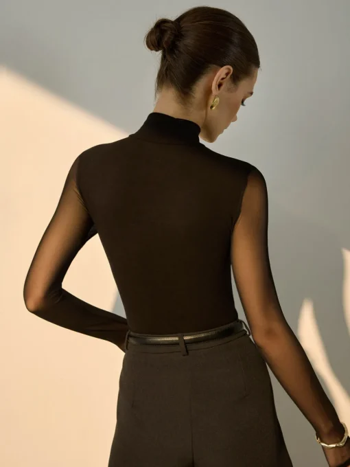 COMMENSE Blouses & Shirts|Tops^Sheer Sleeve Pleated Blouse Black