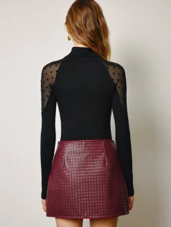 COMMENSE Tops^Sheer-Shoulder Polka Dot Panel T-Shirt Black
