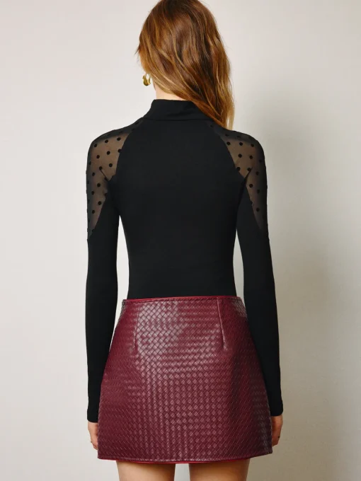 COMMENSE Tops^Sheer-Shoulder Polka Dot Panel T-Shirt Black