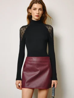 COMMENSE Tops^Sheer-Shoulder Polka Dot Panel T-Shirt Black