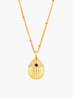 COMMENSE Necklaces|Accessories^Shell Cross Set Diamond Pendant Necklace Gold