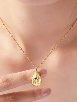 COMMENSE Necklaces|Accessories^Shell Cross Set Diamond Pendant Necklace Gold