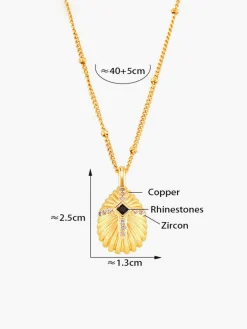 COMMENSE Necklaces|Accessories^Shell Cross Set Diamond Pendant Necklace Gold