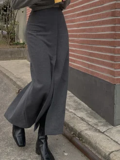 COMMENSE Skirts|Bottoms^She's Effortless Slit Maxi Skirt Grey