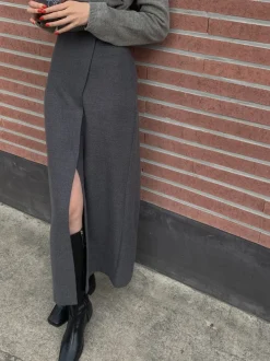 COMMENSE Skirts|Bottoms^She's Effortless Slit Maxi Skirt Grey