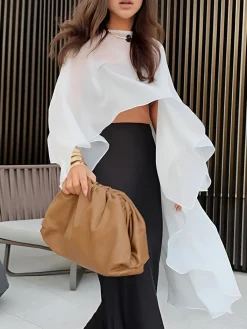 COMMENSE Swimwear|Tops^Shift Chiffon Asymmetrical Cover Up White