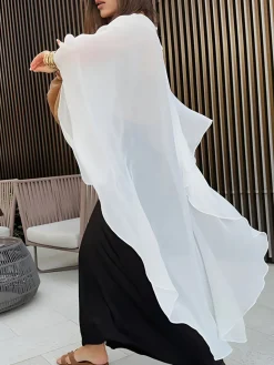 COMMENSE Swimwear|Tops^Shift Chiffon Asymmetrical Cover Up White