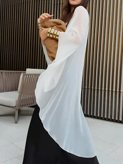 COMMENSE Swimwear|Tops^Shift Chiffon Asymmetrical Cover Up White