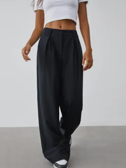 COMMENSE Wide Leg|Pants^Shock Value Pinstripe Wide Leg Dress Pants Blue