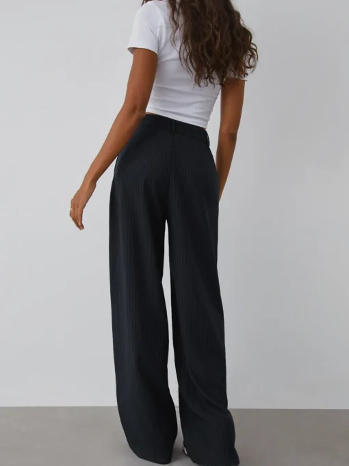 COMMENSE Wide Leg|Pants^Shock Value Pinstripe Wide Leg Dress Pants Blue