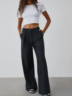 COMMENSE Wide Leg|Pants^Shock Value Pinstripe Wide Leg Dress Pants Blue