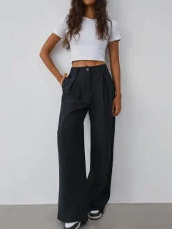 COMMENSE Wide Leg|Pants^Shock Value Pinstripe Wide Leg Dress Pants Blue