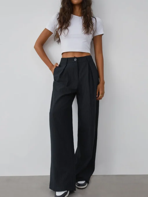 COMMENSE Wide Leg|Pants^Shock Value Pinstripe Wide Leg Dress Pants Blue