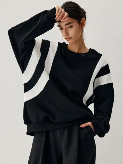 COMMENSE Sweatshirts & Hoodies|Tops^Side Panel Oversized Sweatshirt Black
