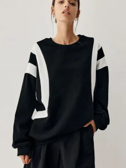 COMMENSE Sweatshirts & Hoodies|Tops^Side Panel Oversized Sweatshirt Black
