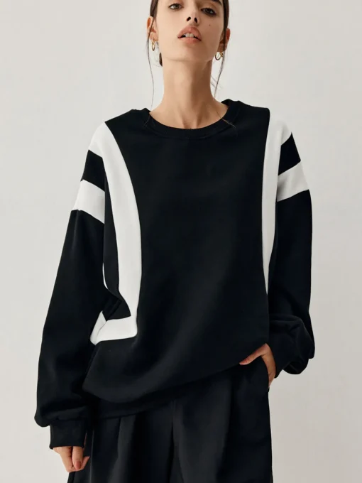 COMMENSE Sweatshirts & Hoodies|Tops^Side Panel Oversized Sweatshirt Black