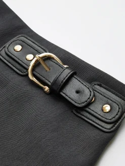 COMMENSE Skirts|Bottoms^Side Pleated Buckle Belted Skirt Black