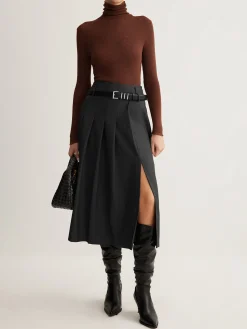 COMMENSE Skirts|Bottoms^Side Split Pleated Skirt Without Belt Grey