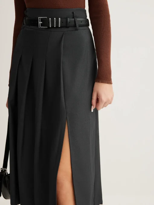 COMMENSE Skirts|Bottoms^Side Split Pleated Skirt Without Belt Grey
