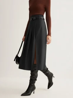 COMMENSE Skirts|Bottoms^Side Split Pleated Skirt Without Belt Grey