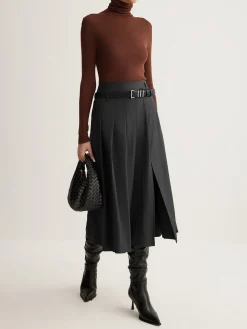 COMMENSE Skirts|Bottoms^Side Split Pleated Skirt Without Belt Grey