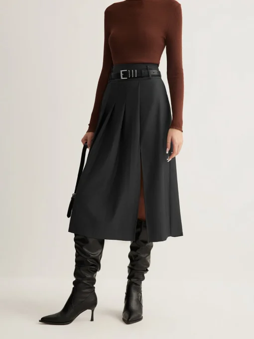 COMMENSE Skirts|Bottoms^Side Split Pleated Skirt Without Belt Grey