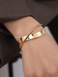 COMMENSE Rings & Bracelets|Accessories^Simple Flat Mouthed Bracelet Gold