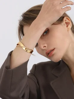 COMMENSE Rings & Bracelets|Accessories^Simple Flat Mouthed Bracelet Gold