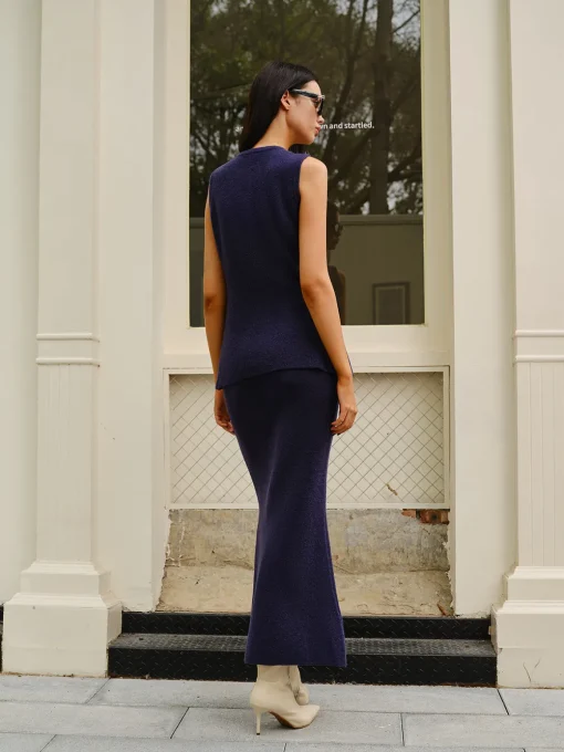 COMMENSE Skirt Sets|Long Sleeve Sets^Sleeveless Button Jersey Skirt Set Navy