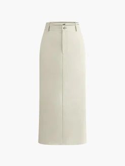 COMMENSE Skirt Sets|Long Sleeve Sets^Sleeveless Button-Down Collar Tie Back Skirt Set Apricot