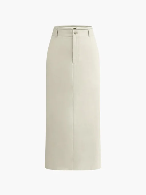 COMMENSE Skirt Sets|Long Sleeve Sets^Sleeveless Button-Down Collar Tie Back Skirt Set Apricot