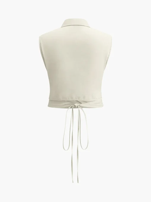 COMMENSE Skirt Sets|Long Sleeve Sets^Sleeveless Button-Down Collar Tie Back Skirt Set Apricot