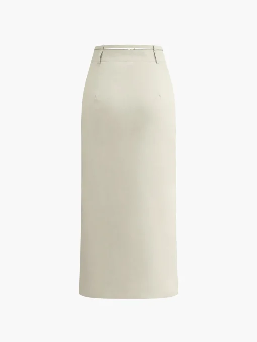 COMMENSE Skirt Sets|Long Sleeve Sets^Sleeveless Button-Down Collar Tie Back Skirt Set Apricot