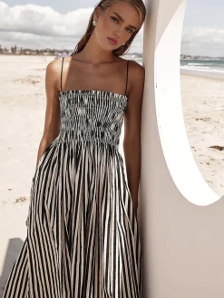 COMMENSE Black Dresses|Casual Dresses^Sleeveless Pinstripe Long Dress Black