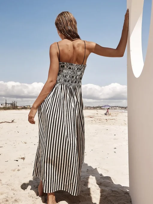 COMMENSE Black Dresses|Casual Dresses^Sleeveless Pinstripe Long Dress Black