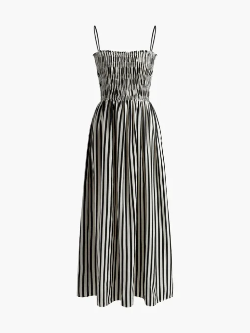COMMENSE Black Dresses|Casual Dresses^Sleeveless Pinstripe Long Dress Black