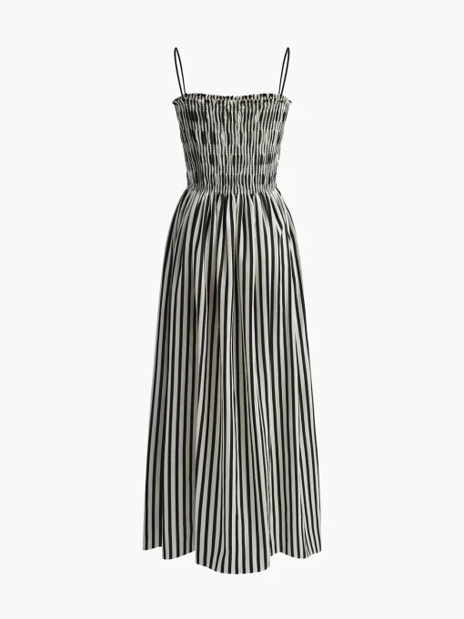 COMMENSE Black Dresses|Casual Dresses^Sleeveless Pinstripe Long Dress Black