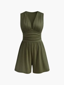 COMMENSE Jumpsuits & Rompers|Jumpsuits & Rompers^Sleeveless V-Neck Ribbed Jumpsuit Green