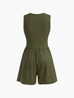 COMMENSE Jumpsuits & Rompers|Jumpsuits & Rompers^Sleeveless V-Neck Ribbed Jumpsuit Green